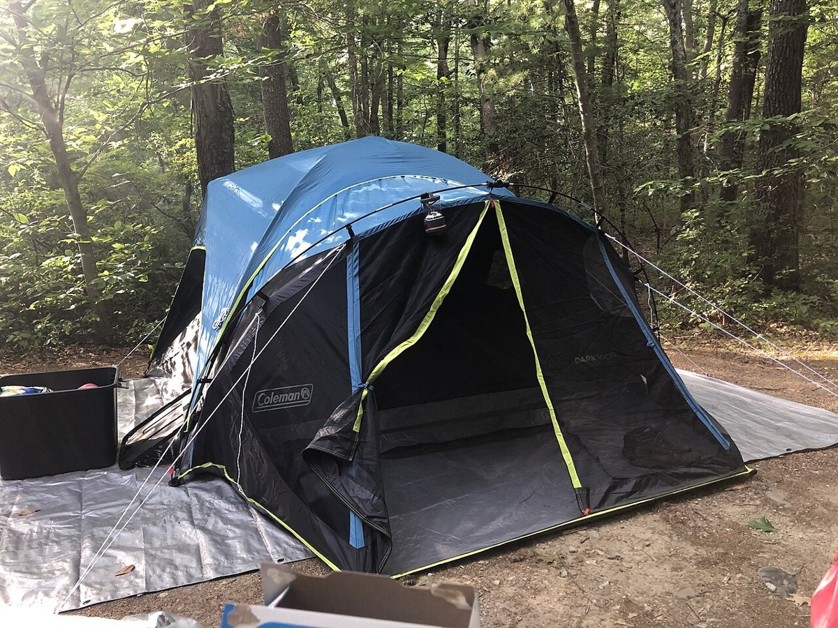 Camping tent on tarp.jpg, illustrative accommodation photo