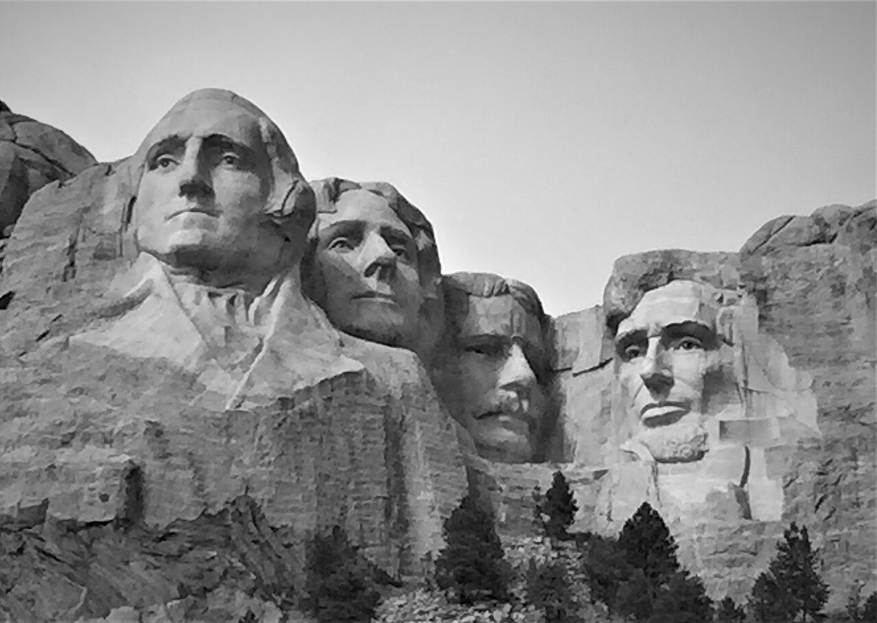 Mount Rushmore monochrome, illustrative activity photo