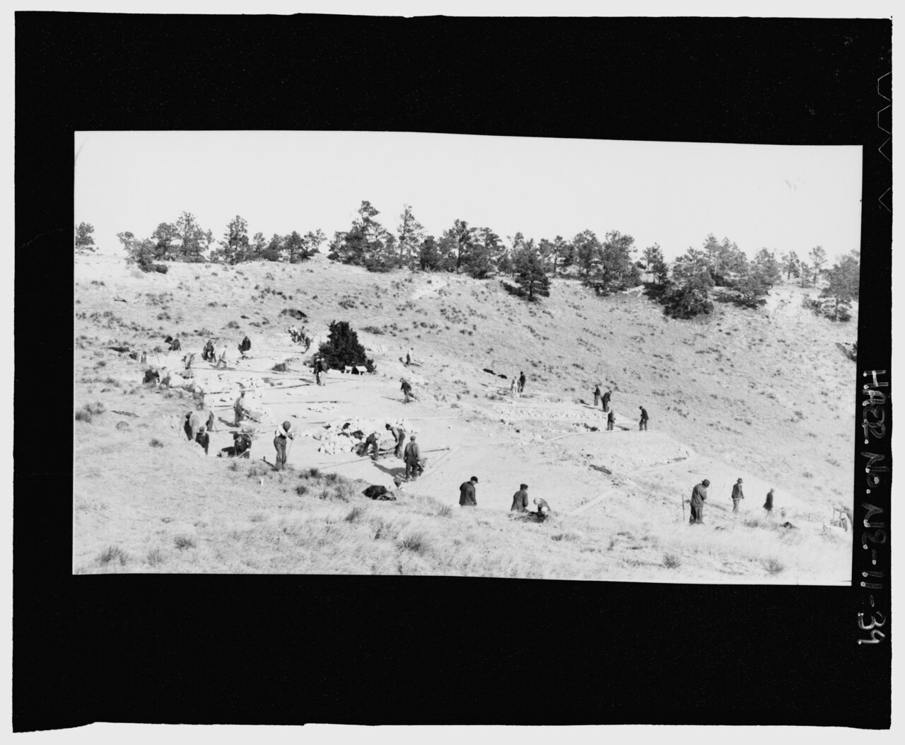 December 20, 1933 C.W.A., Parking area work, shortly before work started on Scotts Bluff National Monument Road. View N. - Scotts Bluff Summit Road, Gering, Scotts Bluff County, NE HAER NE-11-39, illustrative activity photo