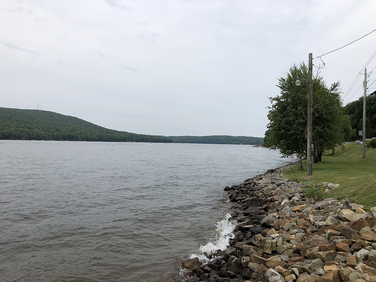 2021-08-07 17 15 58 View southeast across Deep Creek Lake at the "Deep Creek Lake Garrett County" historical marker along U.S. Route 219 (Garrett Highway) in Thayerville, Garrett County, Maryland, illustrative activity photo