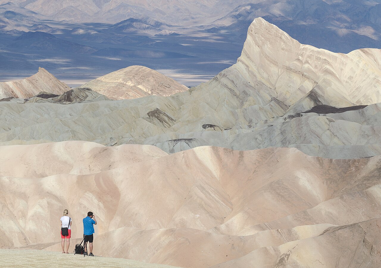 Death Valley view from Zabriskie Point with people 2013, illustrative activity photo