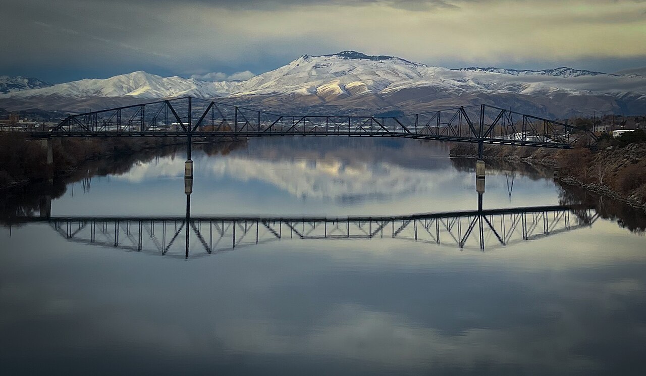Columbia River Bridge from Senator George Sellar Bridge, Wenatchee, Washington, illustrative activity photo