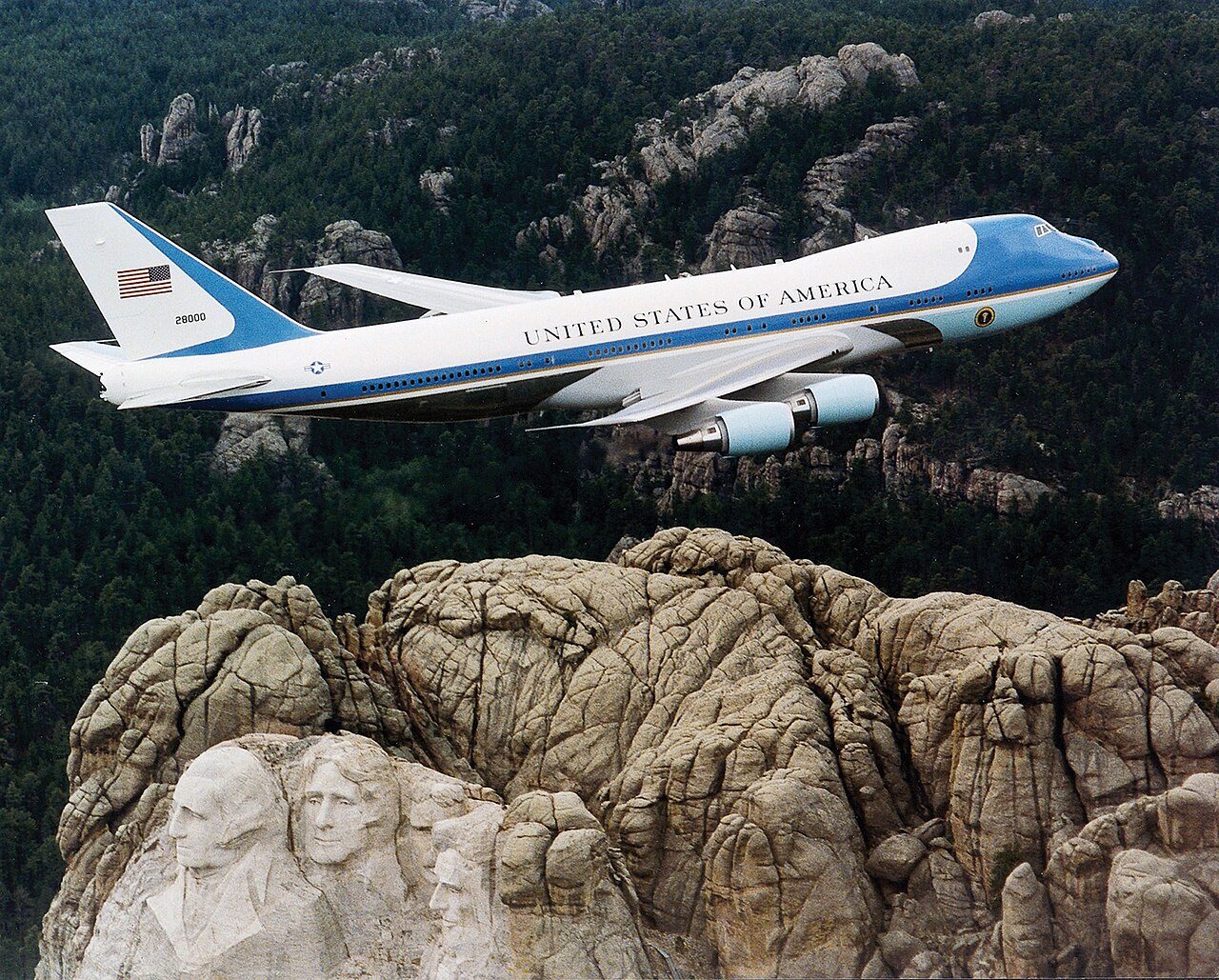 Air Force One over Mt. Rushmore, illustrative activity photo