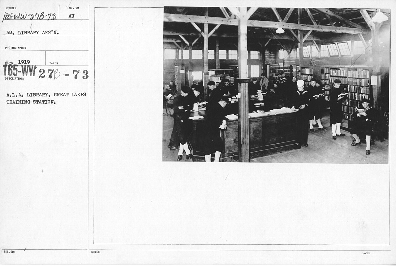 American Library Association - Libraries - Alabama through Iowa - A.L.A. Library, Great Lakes Training Station - NARA - 17343178, illustrative photo