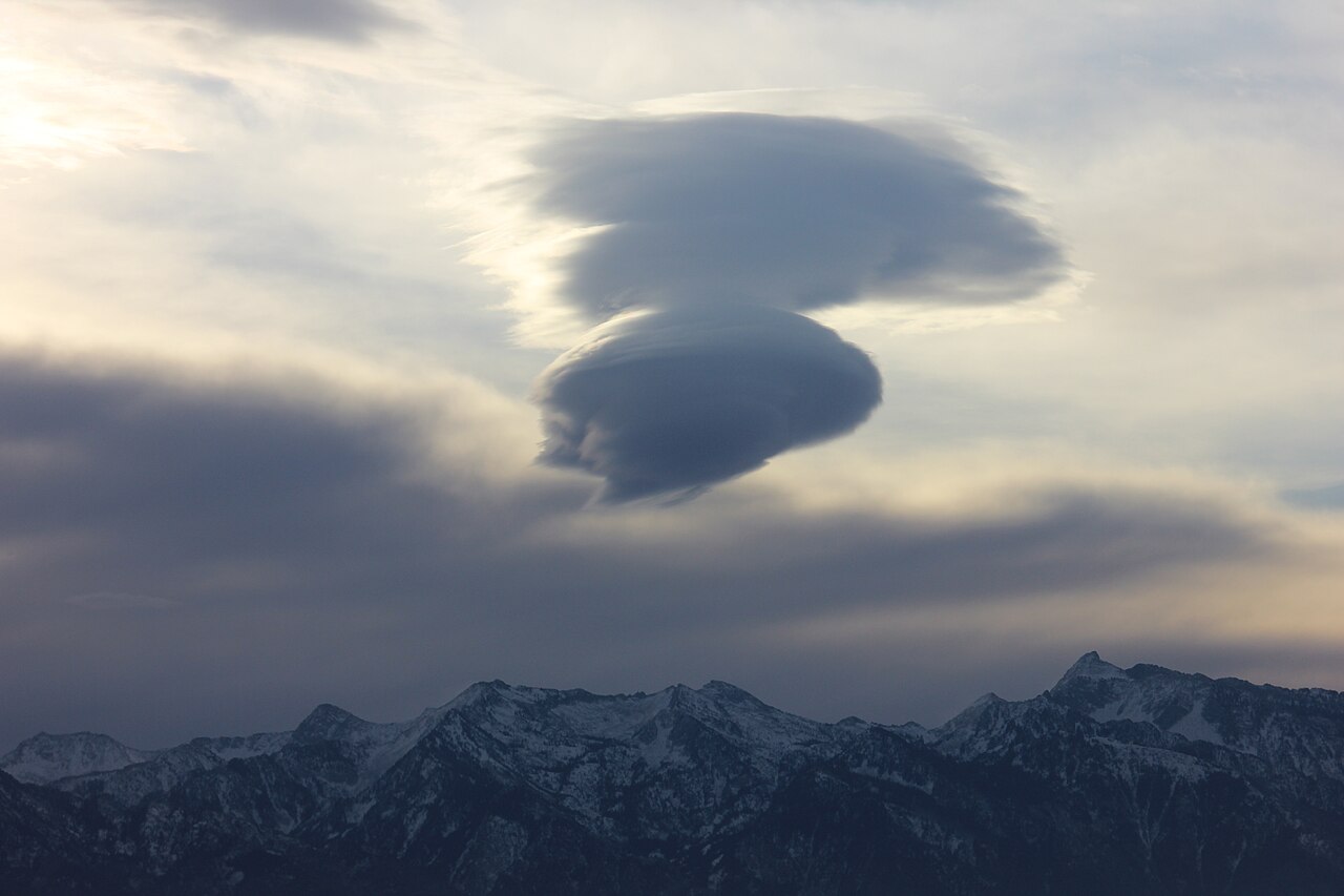 Standing Jellyfish Lenticular Could over the Wasatch Mountains, Utah, illustrative activity photo