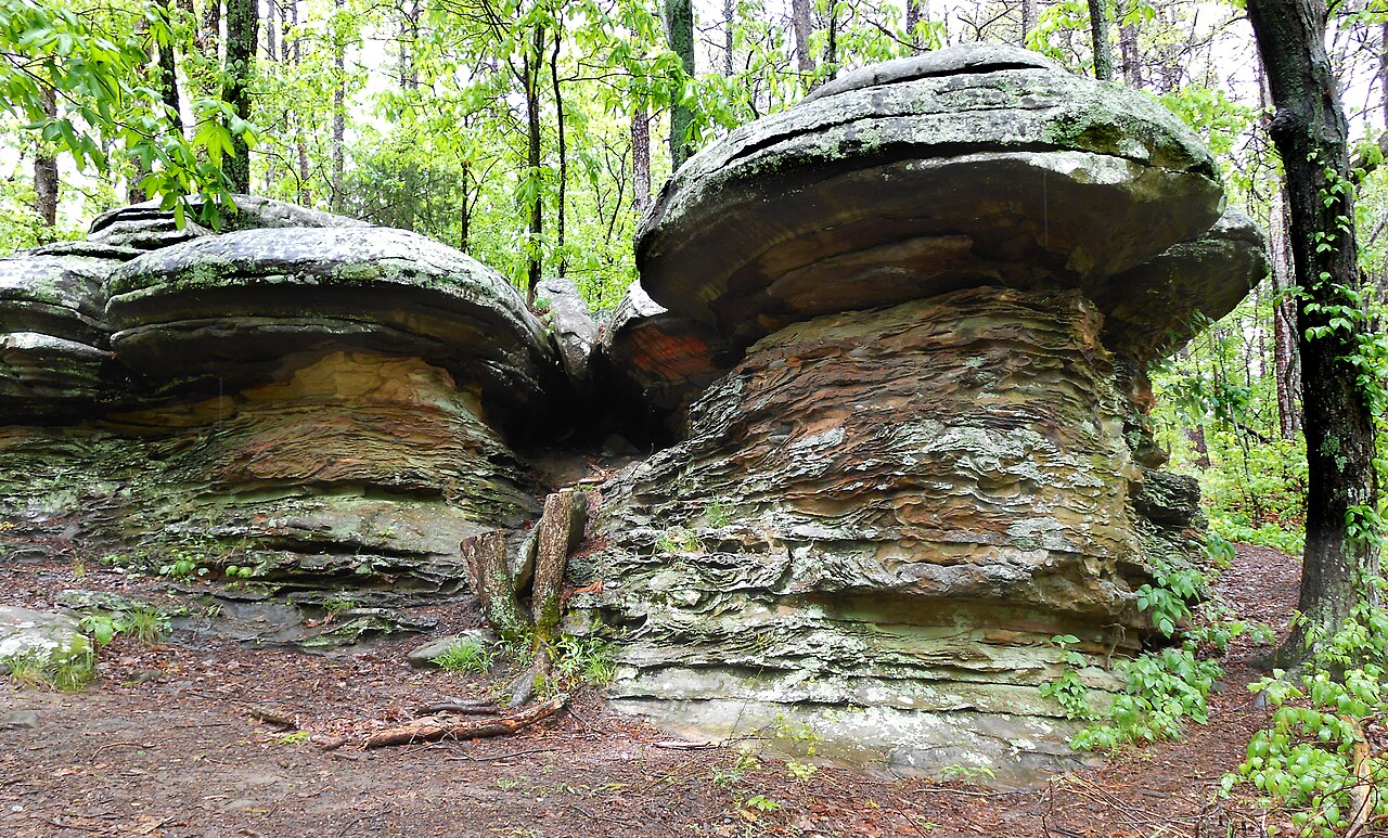 Mushroom shaped rock formations at Garden of the Gods Shawnee National Forest Illinois, illustrative activity photo