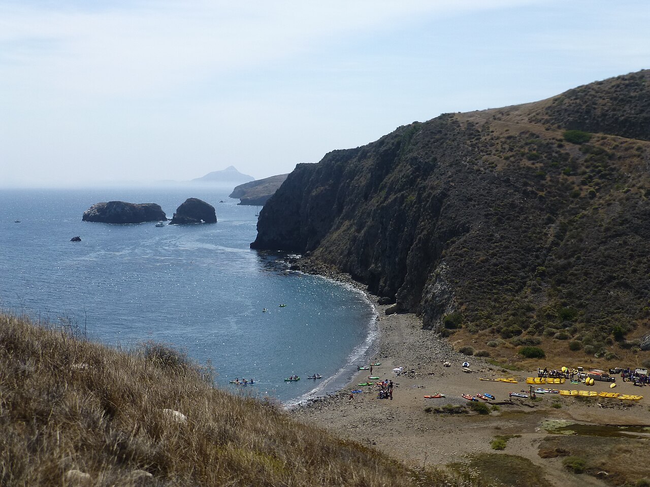 Channel Islands National Park - Santa Cruz Island - beach area with kayakers, illustrative activity photo