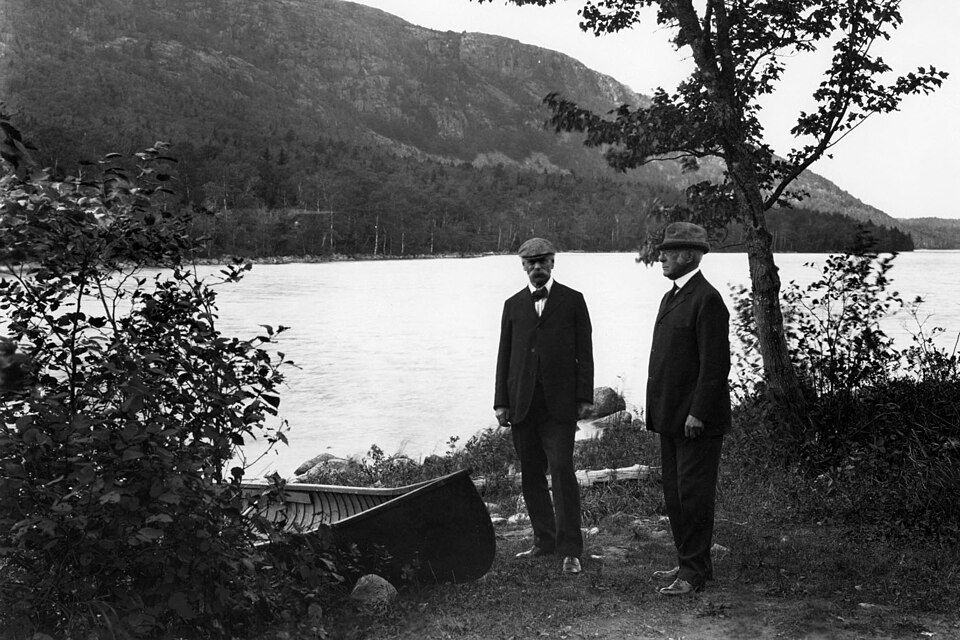 Acadia National Park, George B Dorr and Charles W Eliot on the shore of Jordan Pond, illustrative activity photo