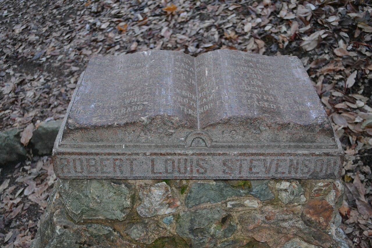 Monument on the site of Robert Louis Stevenson's cabin in Robert Louis Stevenson State Park — illustrative photo, not partner inventory