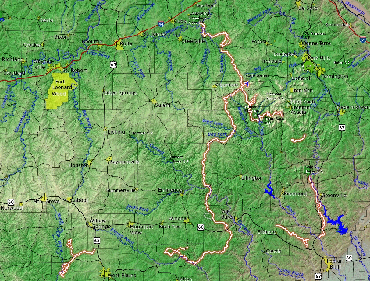 Ozark Trail completed sections w relief v3, illustrative photo